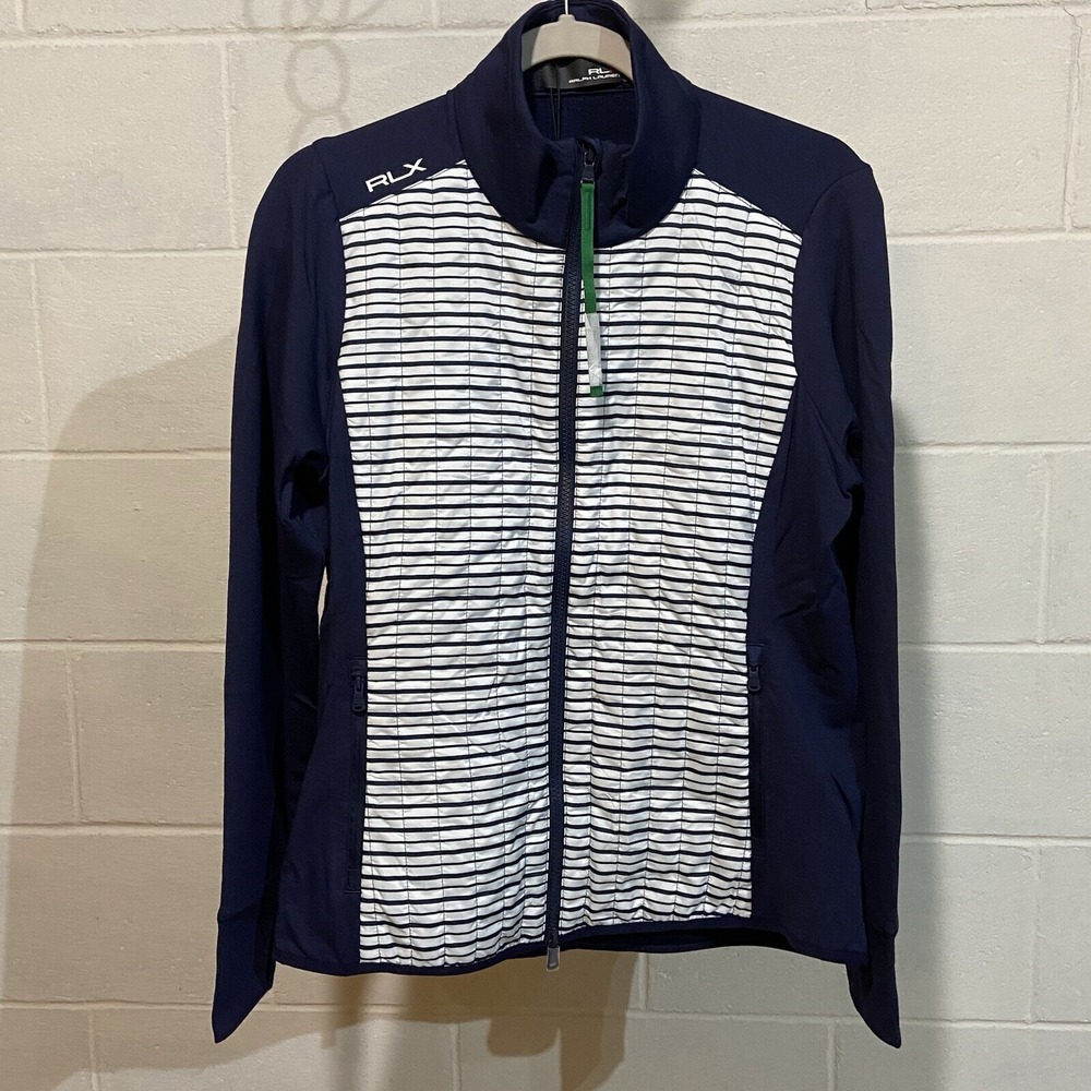 RLX Ralph Lauren Womens Quilted Hybrid Golf Jacket MEDIUM Navy Athletic Zip Knit